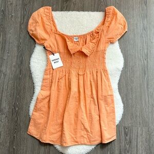 Aritzia Sunday Best Kay Sunny Apricot Orange Smocked Dress NWT